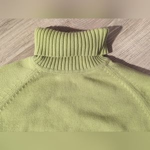 Lime Green 100% Cotton Turtleneck Sweater by Jeanne Pierre